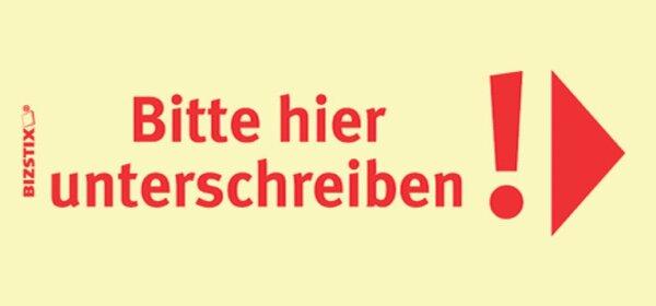 Produktbild Bizstix Haftnotizen 75x35mm gelb 'Bitte hier unterschreiben Pfeil nach rechts' VE=5 Blöcke