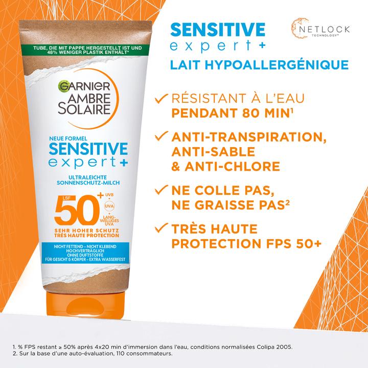 Image du produit Garnier Sensitive Expert+ (Lait solaire, SPF 50+, 200 ml, 210 g)