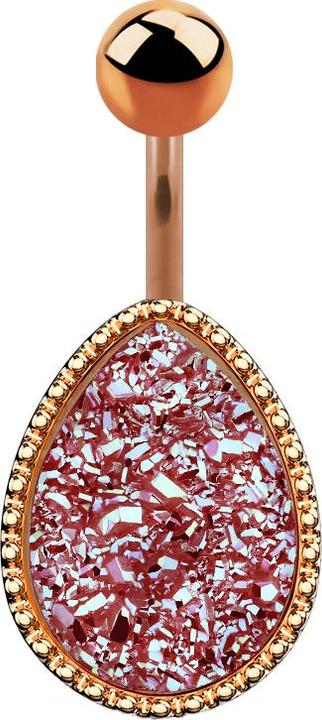 Star Piercing Banane rosegold Oval mit Druse Stein pink (Chirurgenstahl 316L, Messing)