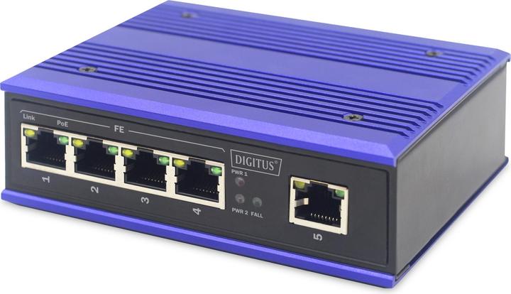Digitus Industrieller 4-Port Fast Ethernet PoE Switch + 1 Uplink Port (5 Ports)