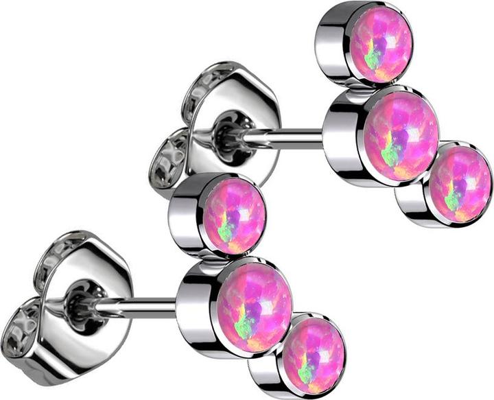 Star Piercing Threadless Ohrstecker silber drei Opale pink (ohne Messing, Titan G23)