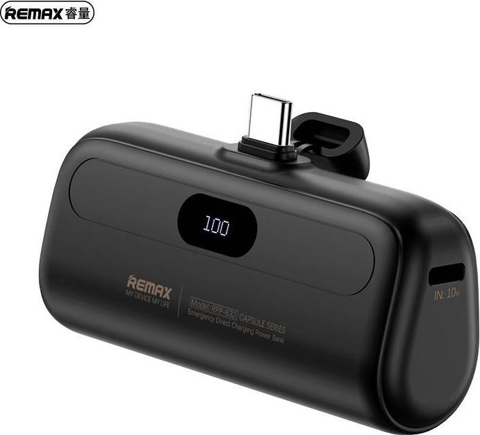 Produktbild Remax RPP-632 Capsule Series 2A Type-C Notfall Powerbank 5000mAh, Schwarz (5000 mAh)