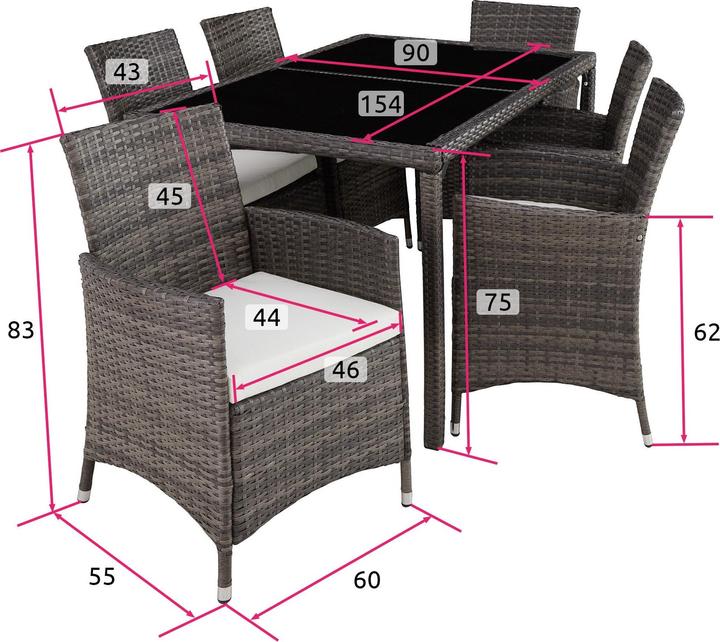 Actual product image tectake Rattan garden furniture set Porto 6+1 with protective cover