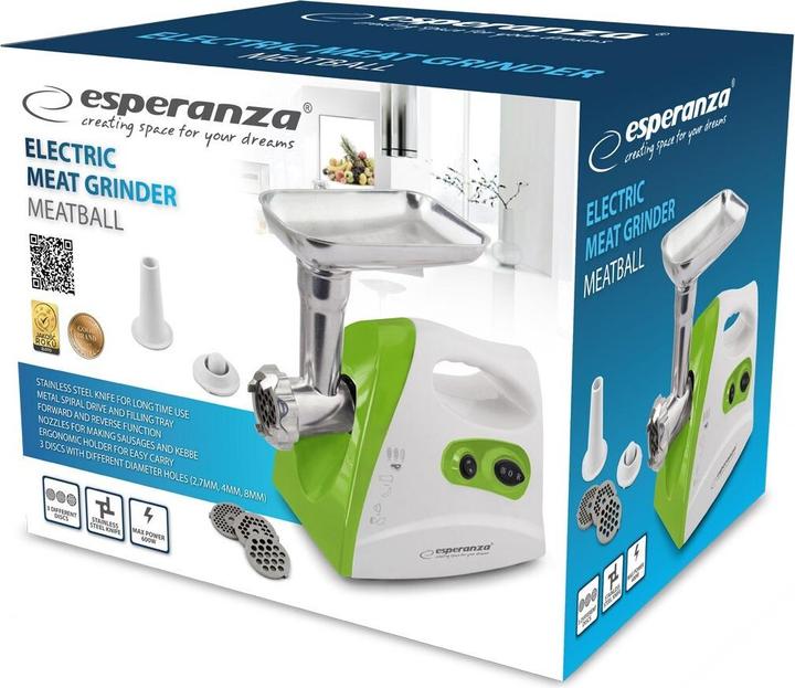 Produktbild Esperanza Shaver for grinding meat Meatball EKM012G (600W, green color, white)