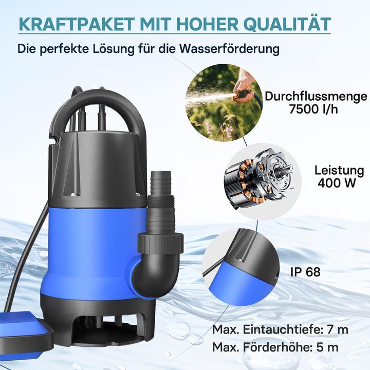 Actual product image Wiltec Submersible Pump for Clean Dirty Flood Water 400 watts 7500l/h sewage pump (Sewage pump)