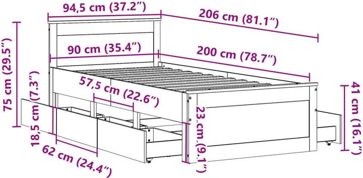 Produktbild VidaXL Bett ohne Matratze mit Kopfteil (90 x 200 cm)