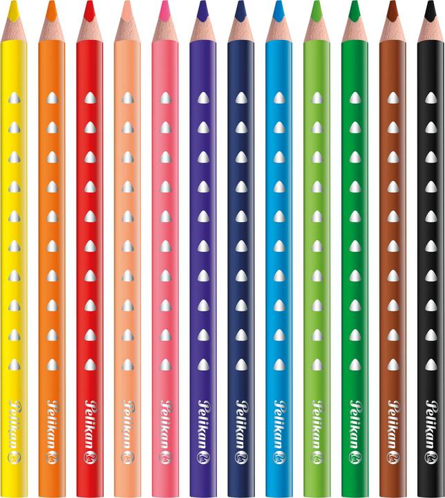 Actual product image Pelikan Crayons triangular Silverino (Orange, Yellow, Skin colour, Violet, Dark green, Pink, Black, Red, Light green, Brown, Dark Blue, Light blue, 12 x)