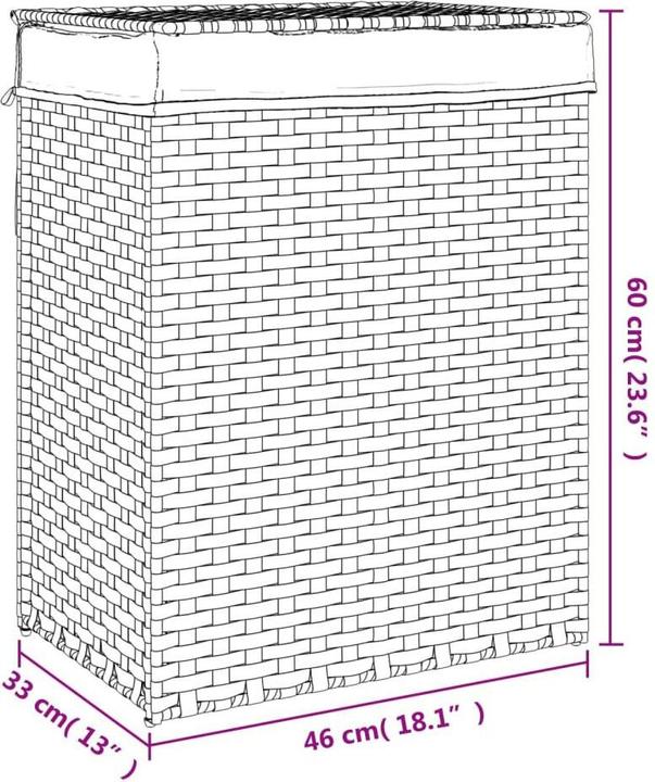 Produktbild VidaXL Wäschekorb mit Deckel Grau 46x33x60 cm Poly Rattan,Farbe