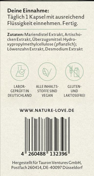 Valori nutrizionali e ingredienti Nature Love Complesso di cardo mariano (60 Pezzo/i, 40 g)