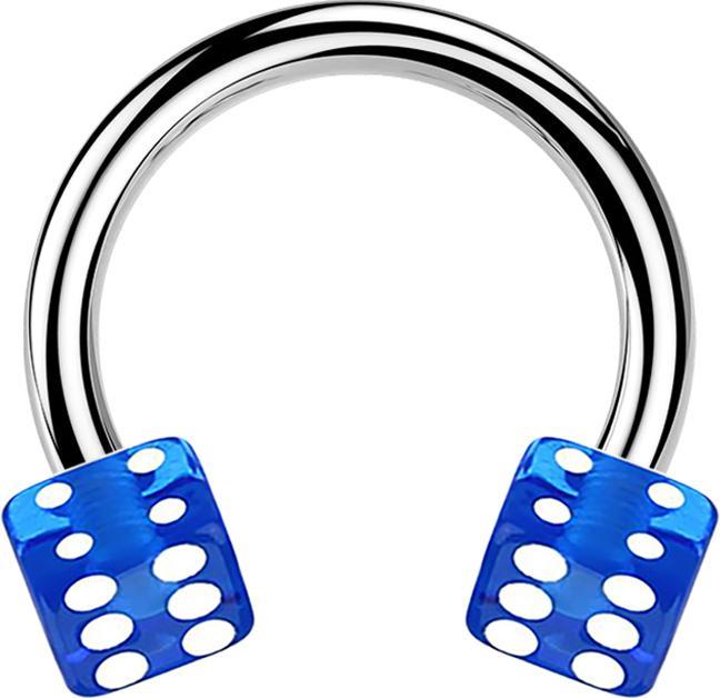 Actual product image Star Piercing Micro Circular Barbell silber mit zwei Würfel dunkelblau transparent (without brass, Acrylic, Surgical steel 316L)