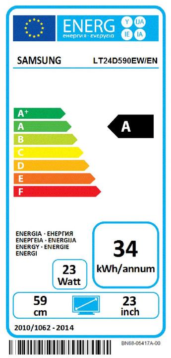 Energy Label Samsung T24D590EW Monitor TV (1920 x 1080 pixels, 23.60")