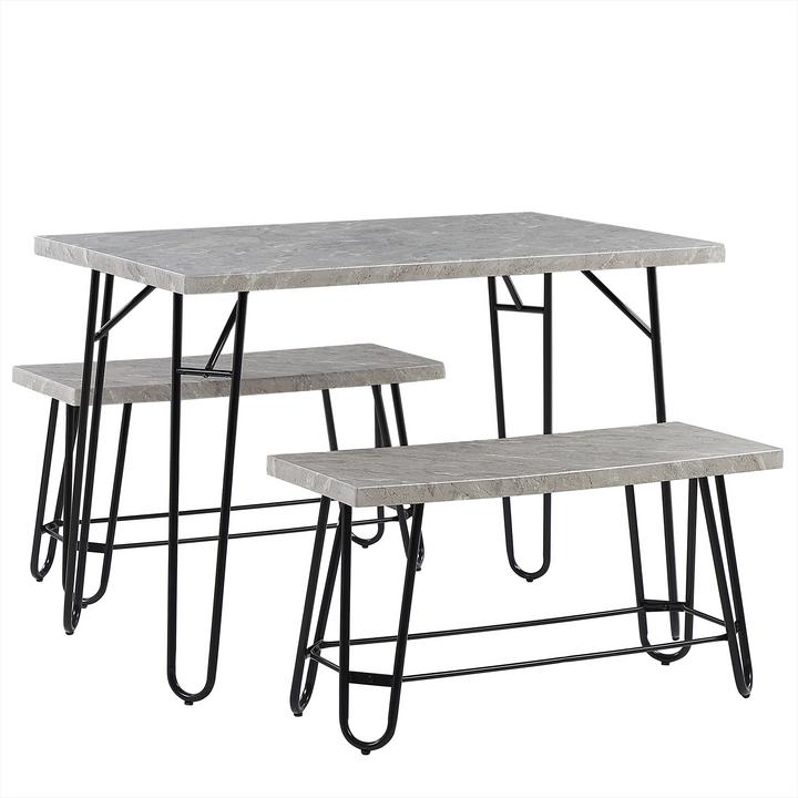 Actual product image Beliani Dining set grey marble look 4-seater 110 x 70 cm KEMPTON (110 x 70 x 76 cm)