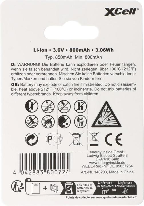 Produktbild XCell Akku Pro 16340, CR123A geschützter, mit USB-C Ladebuchse (1 Stk., RCR123A, 850 mAh)