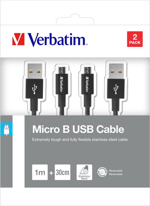 Produktbild Verbatim Micro USB Cable Sync & Charge 100cm black + 30 cm black (1 m, USB 2.0)
