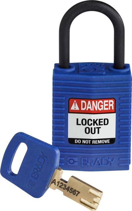 Produktbild Brady Safekey Kompaktes Nylon-Sicherheitsschloss mit Nylonbügel, Blau, 25 mm Bügelhöhe, 4.3 mm Bügeldur