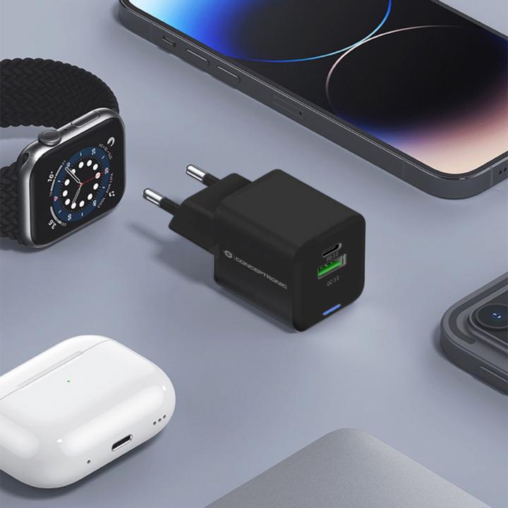 Actual product image Conceptronic Charger 2Port 20W,1xUSB-C,1xUSB-A Desk PD bw (20 W)