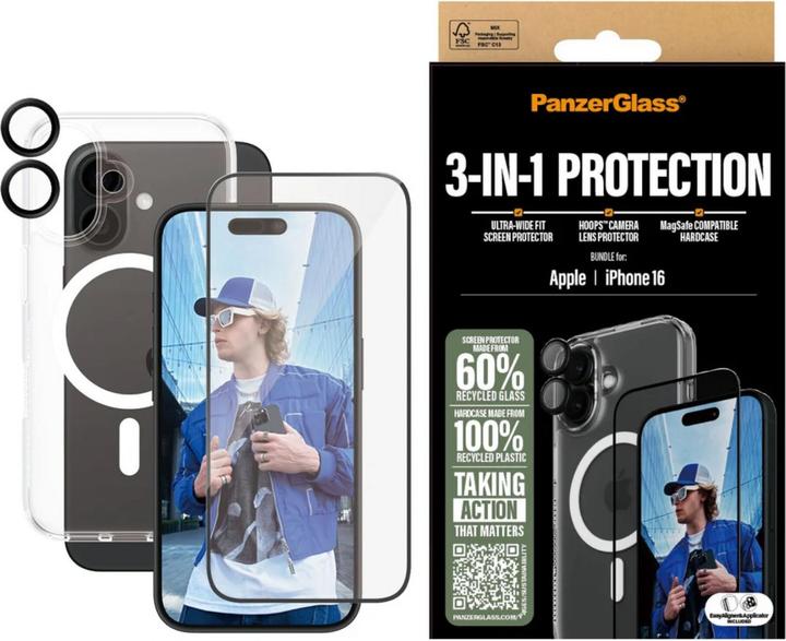 Productafbeelding PanzerGlass Bundel Ultra Wide FIt Glas + Etui + Lens (1 Stuk, Apple iPhone 16)