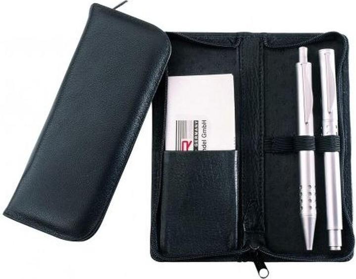 Produktbild Schreibgeräte-Etui, für 3 Schreibgeräte, schwarz aus Leder, mit Kreditkartenfach an der link