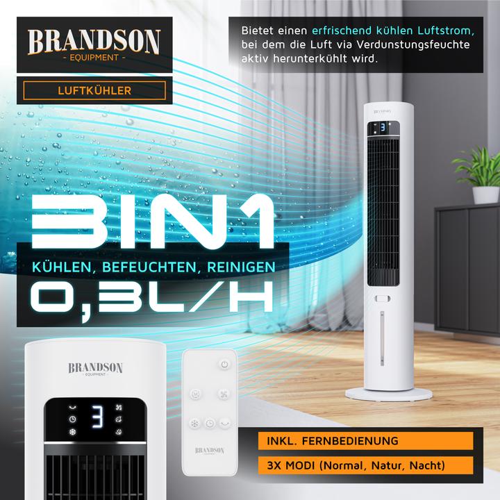 Image du produit Brandson Mobiler Luftkühler, Luftbefeuchter, Verdunstungskühler, 3 Modi, Timer, Lüfter, Klimagerät 55W