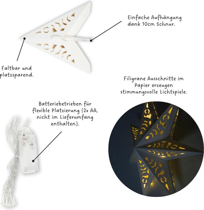 Produktbild Hermex LED Weihnachtsstern Leuchtstern Hanging Star Laterne Beleuchtung Faltstern