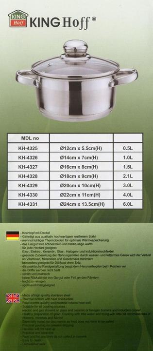 Image du produit Kinghoff POT AVEC BOUILLON 20cm KH-4329 3L (20 cm, Casserole, Acier inoxydable)