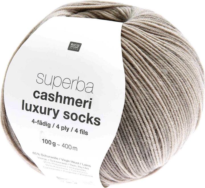 Produktbild Rico Superba Cashmeri Luxury Socks 4-fädig hellgrau, 100 g, 400 m, 65 % WO, 25 % PA, 10 % WS (400 m)