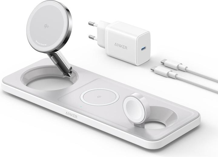 Anker MagGo Magnetic Wireless Charger 15W, 3-in-1 Pad, White, EU Plug (25 W)