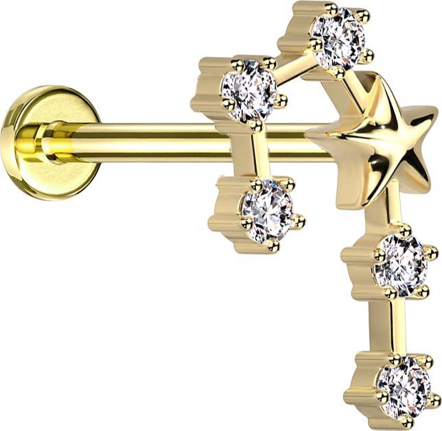 Immagine prodotto Star Piercing Micro Labret Filo interno placcato oro Segno zodiacale Gemelli con cristalli (Acciaio chirurgico 316L, Ottone)
