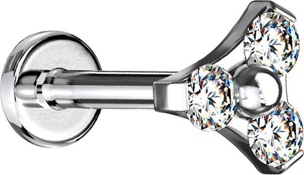 Immagine prodotto Star Piercing Micro Labret filo interno argento triangolo tre cristalli argento (Acciaio chirurgico 316L, senza ottone)