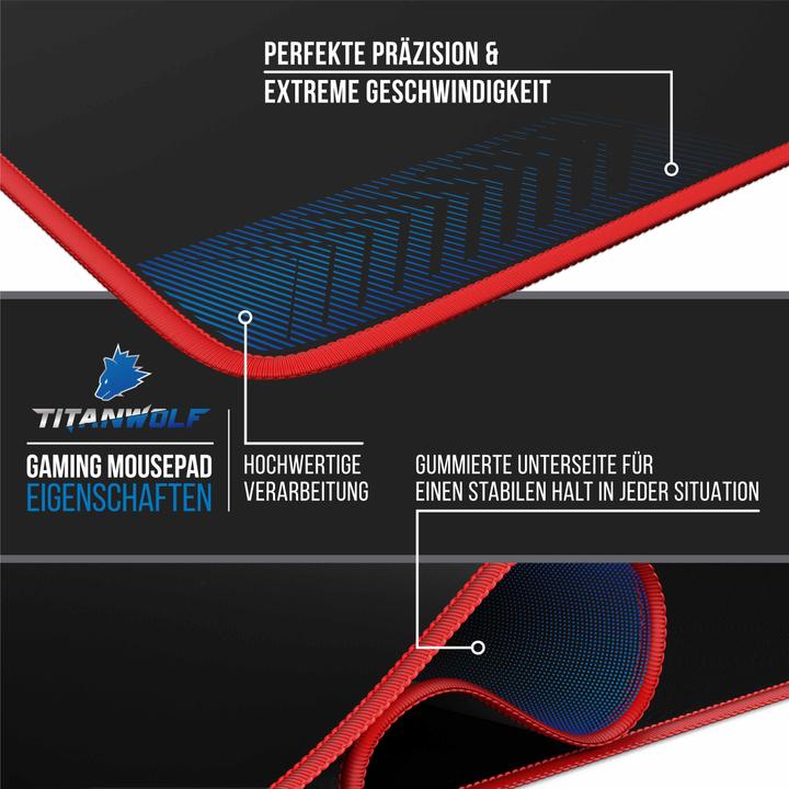 Actual product image Titanwolf Gaming Mouse Pad, XXL Speed Gaming Mouse Mat / Extra Large Surface of 900 x 400mm, Head Red (XXL)