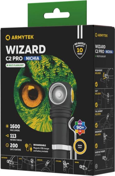 Actual product image ArmyTek Wizard C2 Pro Nichia Magnet USB (warm light) Head / Hand Lamp (11.20 cm, 1600 lm)