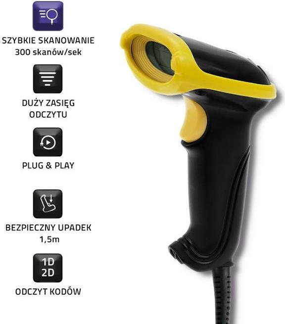 Actual product image Qoltec 50867 Barcode scanner 1D 2D USB Black (1D barcodes, 2D barcodes)