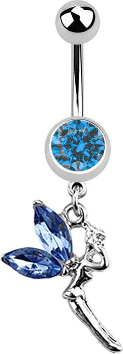 Star Piercing Banane silber mit Anhänger Fee und Kristallflügel hellblau (Chirurgenstahl 316L)