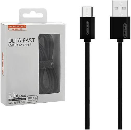 Produktbild Somostel USB CABLE MICRO 3A Juodas 3100mAh QUICK CHARGER 1.2M POWERLINE SMS-BP02 (1.20 m, USB 3.0)