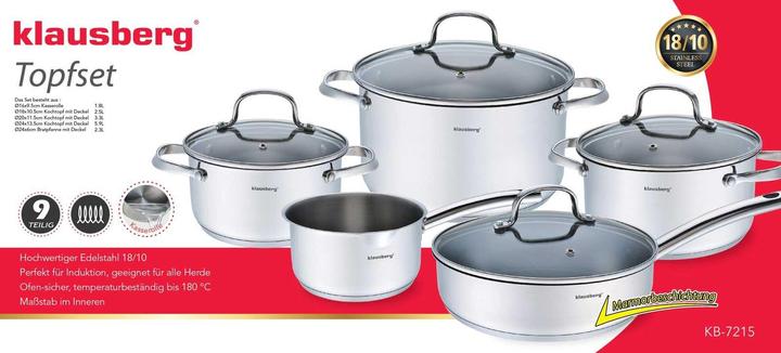 Produktbild Klausberg POT SET 9 ELEM. KB-7215 18/10 (Pfannenset + Topfset, Edelstahl)