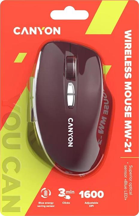 Immagine prodotto Canyon MW-21, Mouse ottico senza fili, USB rec., sensore LED blu, 800/1.200/1.600 dpi, 3 pulsanti, fresa (Cablato)