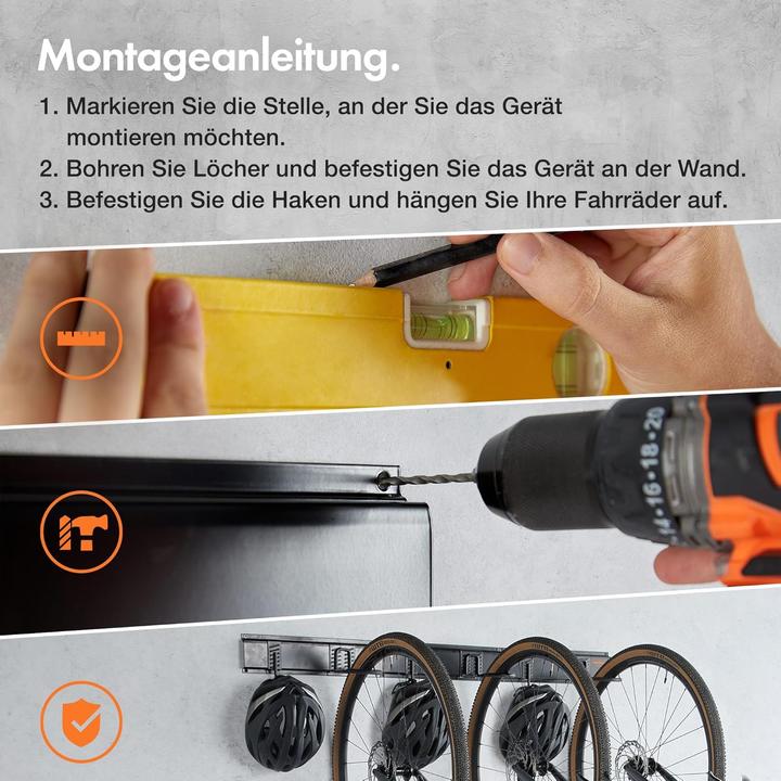Image du produit VonHaus Velo-Wandhalterung Set für 3 Räder & Helme