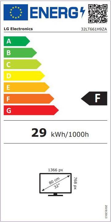 Energy Label LG Hotel TV 32LT661H9 32 (32", LT661H, LCD, WXGA, 2021)