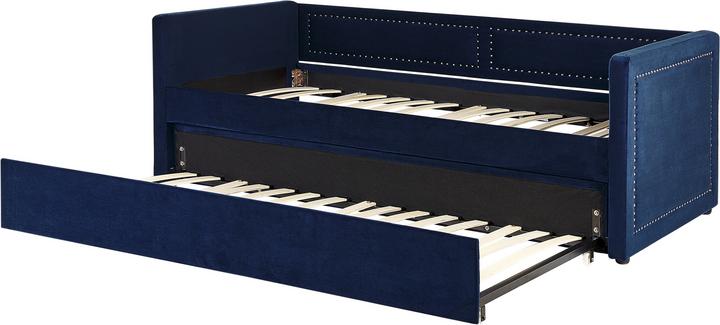 Actual product image Beliani Daybed extendable corduroy navy blue slatted frame 90 x 200 cm MIMIZAN (90 x 200 cm)