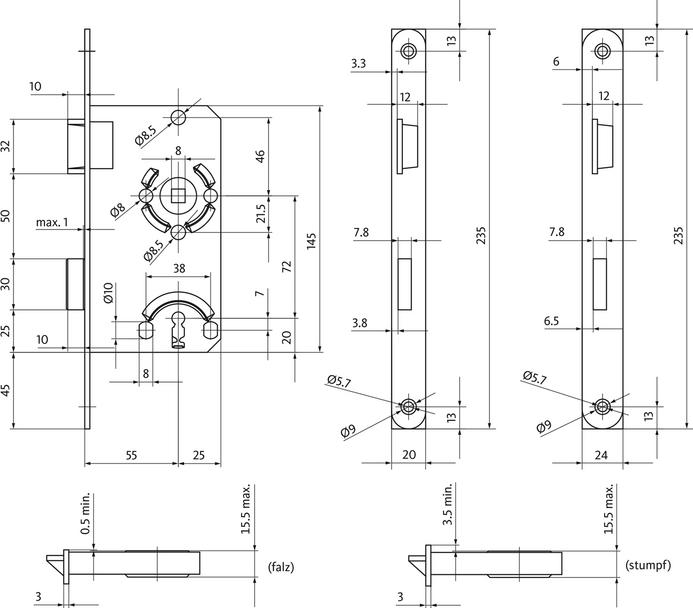Produktbild BKS Zimmertür-Einsteckschloss 0215 BB 18/ 55/72/8 mm DIN rechts silber käntig Klasse 1 Kunststoff (Einsteckschloss)