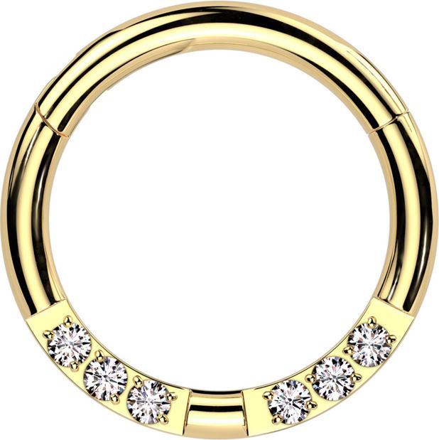 Star Piercing Micro Segmentring klappbar vergoldet front Kristalle silber getrennt (Chirurgenstahl 316L)