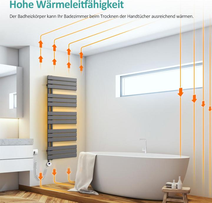 Produktbild Emke Elektrischer Handtuchwärmer mit Heizstab und Timer, Anthrazit 762x400mm 400W (400 W)