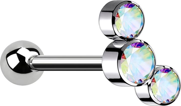 Actual product image Star Piercing Micro Barbell Innengewinde silber mit Kugel und drei Kristalle multicolor (without brass, Titanium G23)