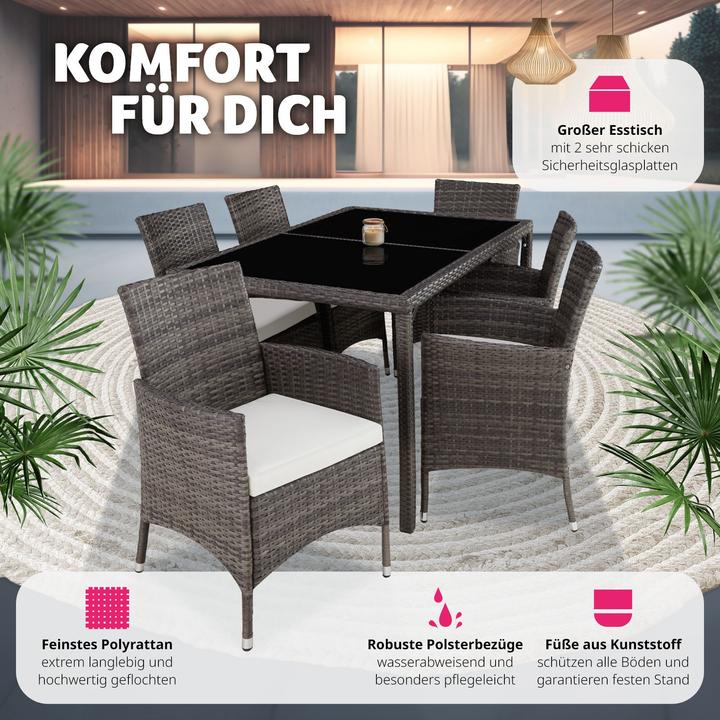 Actual product image tectake Rattan garden furniture set Porto 6+1 with protective cover