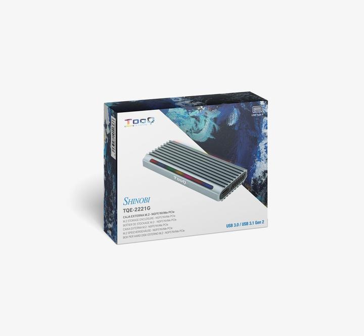 Actual product image Tooq Technology CAJA EXTERNA TQE-2221G NGFF/NVMe "SHINOBI" USB-A RGB GRIS (M.2 2280)