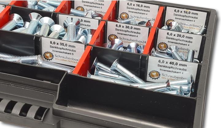 Actual product image Schraubenbox24 Countersunk screws assortment M6-M8 // 10mm-70mm 160 pcs. Screw box (160 Screws per piece)