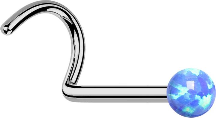 Produktbild Star Piercing Threadless Nasenstecker gebogen silber Opal blau (Titan G23, ohne Messing)