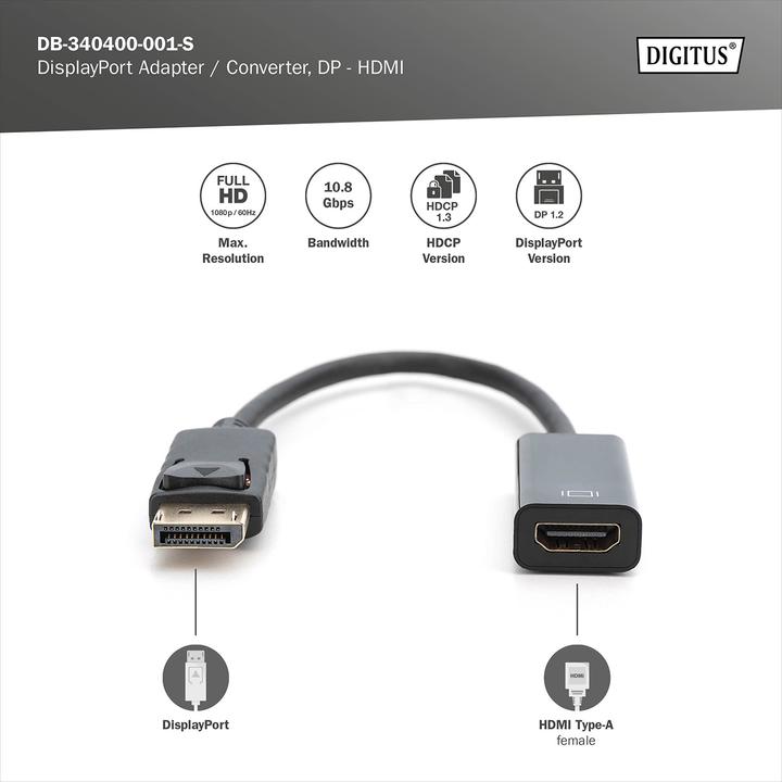 Image du produit Digitus DisplayPort — HDMI (Typ A) (0.15 m, HDMI, DisplayPort)