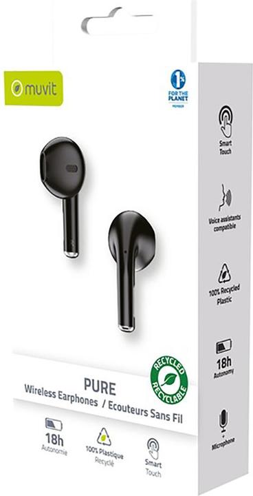 Produktbild Muvit Earbuds Bluetooth Pure Plastique Recycle Noir (18 h, Kabellos)