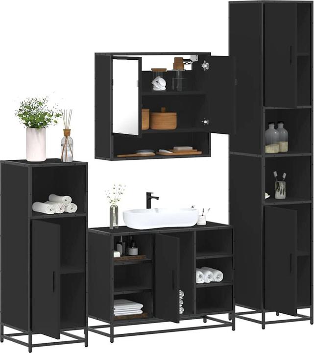 Immagine prodotto VidaXL Set di mobili da bagno da 4 pezzi Set di mobili da bagno in legno nero Mobile da bagno